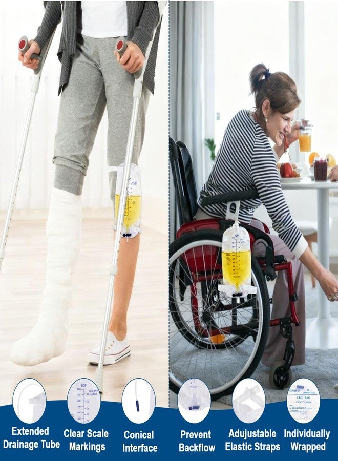 Ysglory 6Pcs Catheter Leg Bags 1000ml Urinary Drainage Bag for Men Women Urine Collection Bag Anti-Reflux Cross Valve with Cloth Straps to Attach to Your Foot - Image 4